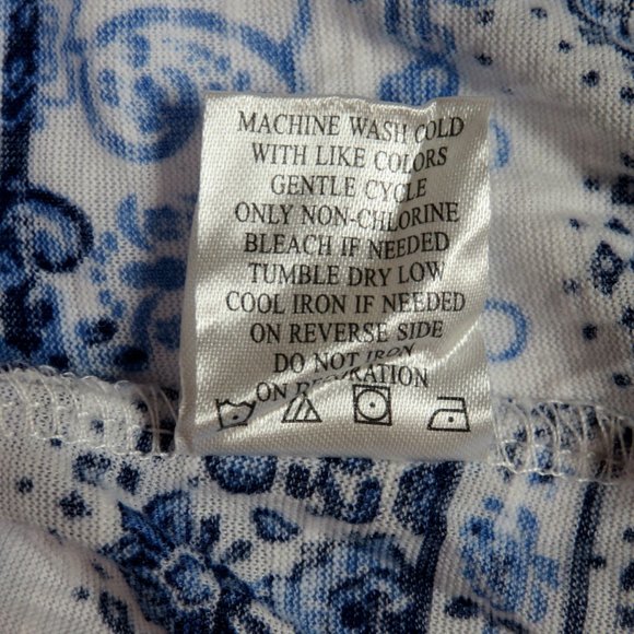 Absolutely Famous Top Size Small Blue and White Lace Yoke and Hem Trim Boho - Picture 6 of 6